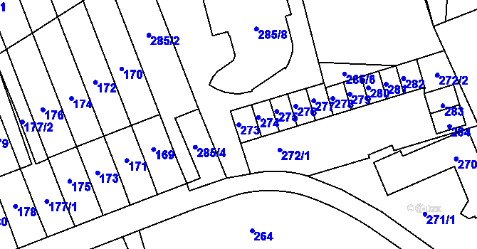 Parcela st. 273 v KÚ Slušovice, Katastrální mapa