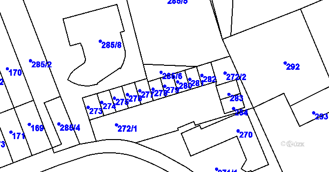 Parcela st. 279 v KÚ Slušovice, Katastrální mapa