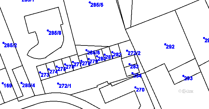 Parcela st. 281 v KÚ Slušovice, Katastrální mapa