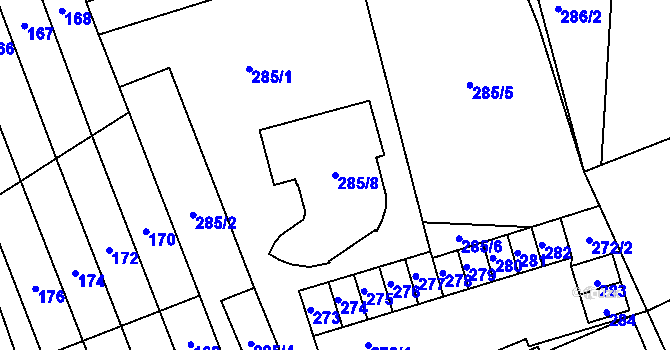 Parcela st. 285/8 v KÚ Slušovice, Katastrální mapa