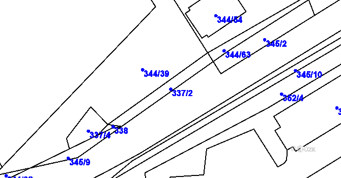 Parcela st. 337/2 v KÚ Slušovice, Katastrální mapa