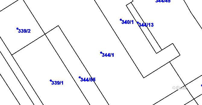 Parcela st. 344/1 v KÚ Slušovice, Katastrální mapa