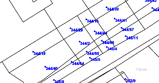 Parcela st. 344/2 v KÚ Slušovice, Katastrální mapa