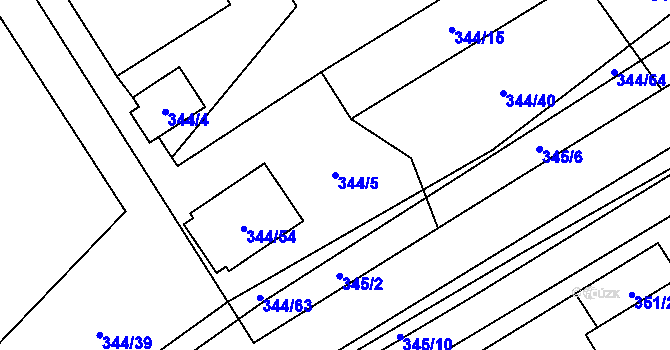 Parcela st. 344/5 v KÚ Slušovice, Katastrální mapa
