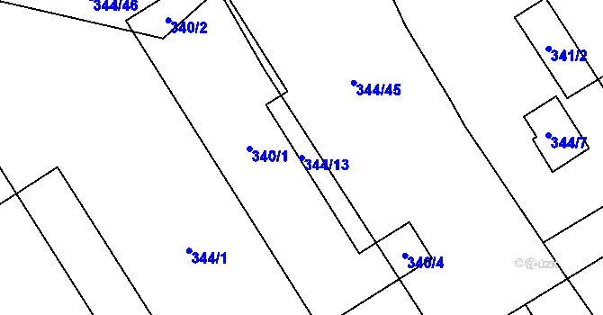 Parcela st. 344/13 v KÚ Slušovice, Katastrální mapa