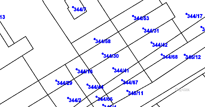 Parcela st. 344/30 v KÚ Slušovice, Katastrální mapa