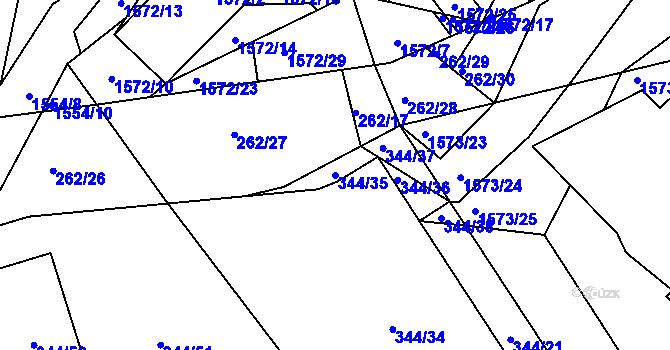 Parcela st. 344/35 v KÚ Slušovice, Katastrální mapa