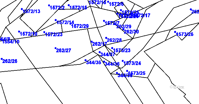 Parcela st. 344/37 v KÚ Slušovice, Katastrální mapa