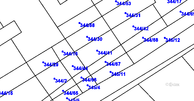 Parcela st. 344/41 v KÚ Slušovice, Katastrální mapa