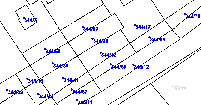 Parcela st. 344/42 v KÚ Slušovice, Katastrální mapa