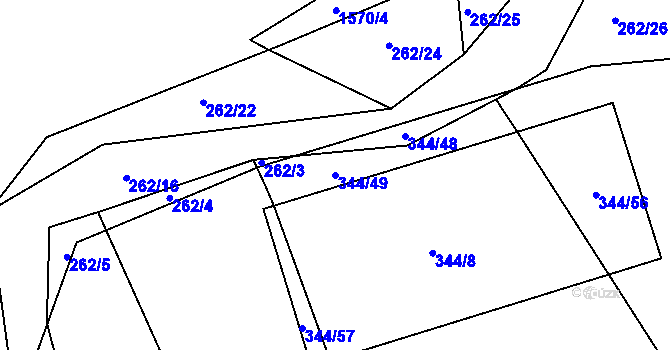Parcela st. 344/49 v KÚ Slušovice, Katastrální mapa