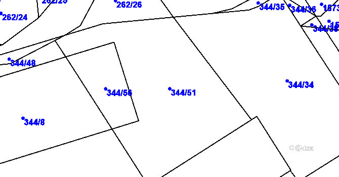 Parcela st. 344/51 v KÚ Slušovice, Katastrální mapa