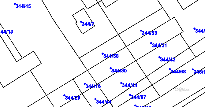Parcela st. 344/58 v KÚ Slušovice, Katastrální mapa
