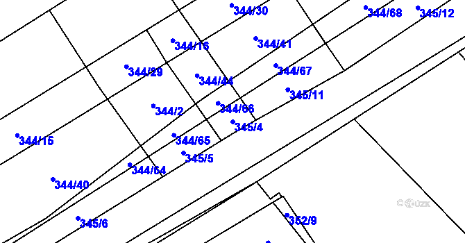 Parcela st. 345/4 v KÚ Slušovice, Katastrální mapa