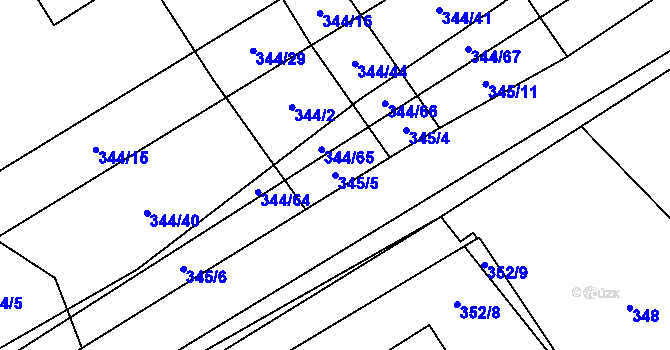 Parcela st. 345/5 v KÚ Slušovice, Katastrální mapa