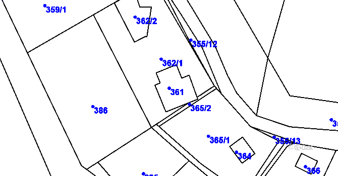 Parcela st. 361 v KÚ Slušovice, Katastrální mapa