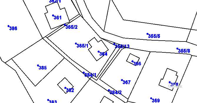 Parcela st. 364 v KÚ Slušovice, Katastrální mapa