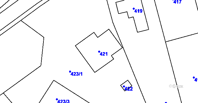 Parcela st. 421 v KÚ Slušovice, Katastrální mapa