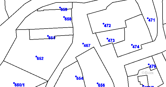 Parcela st. 467 v KÚ Slušovice, Katastrální mapa