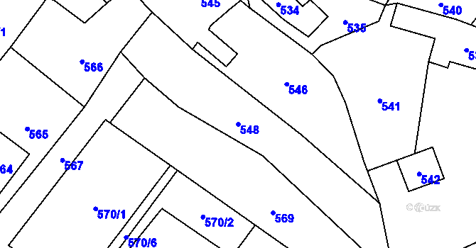 Parcela st. 548 v KÚ Slušovice, Katastrální mapa