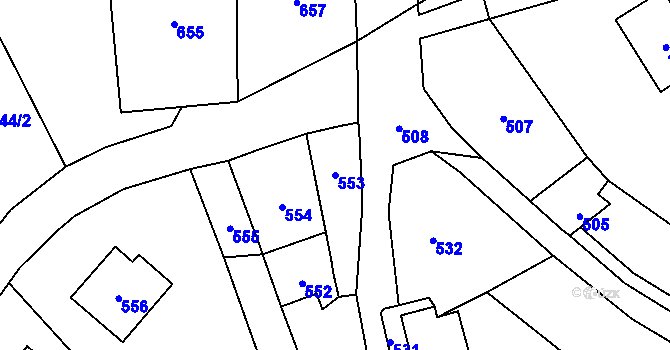 Parcela st. 553 v KÚ Slušovice, Katastrální mapa