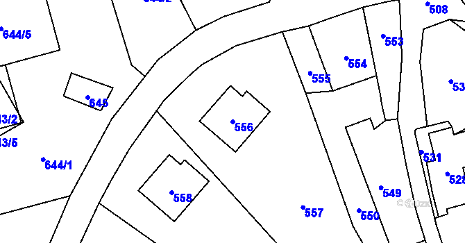 Parcela st. 556 v KÚ Slušovice, Katastrální mapa
