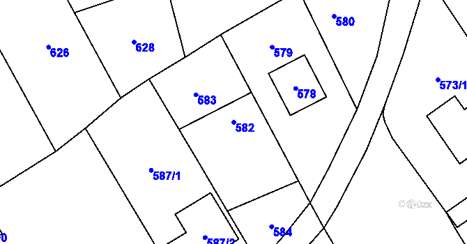 Parcela st. 582 v KÚ Slušovice, Katastrální mapa