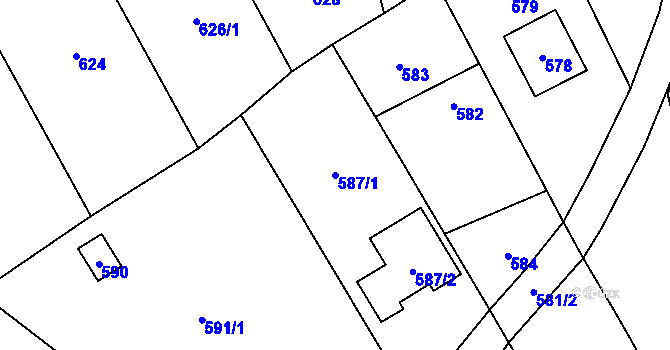 Parcela st. 587/1 v KÚ Slušovice, Katastrální mapa