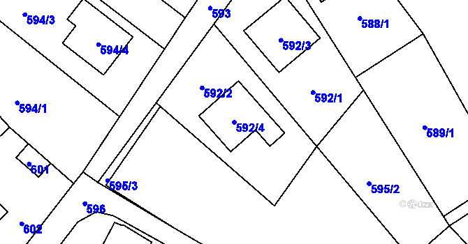 Parcela st. 592/4 v KÚ Slušovice, Katastrální mapa