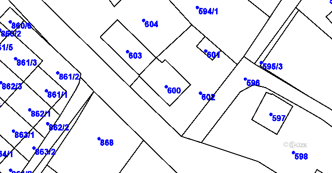 Parcela st. 600 v KÚ Slušovice, Katastrální mapa