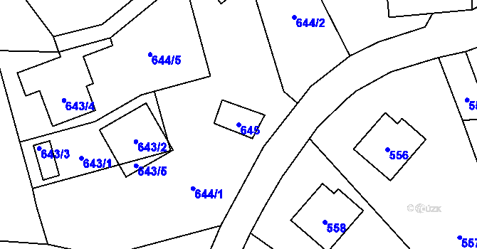 Parcela st. 645 v KÚ Slušovice, Katastrální mapa