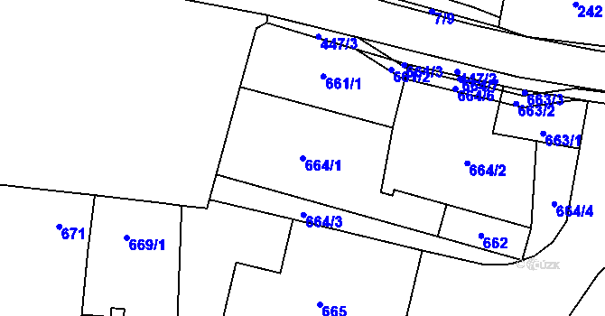 Parcela st. 664/1 v KÚ Slušovice, Katastrální mapa