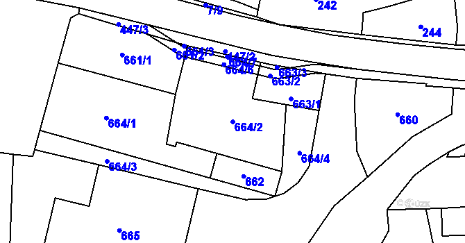 Parcela st. 664/2 v KÚ Slušovice, Katastrální mapa
