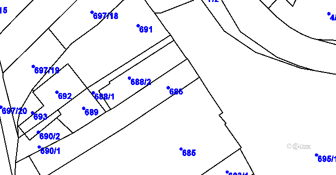Parcela st. 686 v KÚ Slušovice, Katastrální mapa
