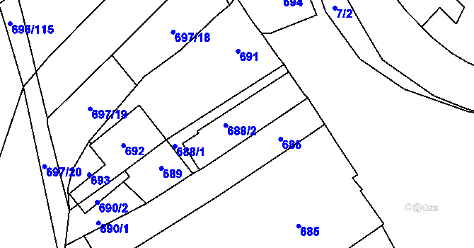 Parcela st. 688 v KÚ Slušovice, Katastrální mapa