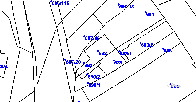 Parcela st. 692 v KÚ Slušovice, Katastrální mapa