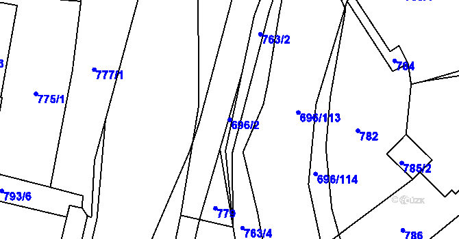 Parcela st. 696/2 v KÚ Slušovice, Katastrální mapa