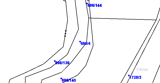 Parcela st. 696/4 v KÚ Slušovice, Katastrální mapa