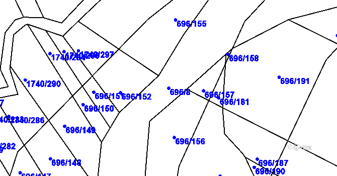 Parcela st. 696/8 v KÚ Slušovice, Katastrální mapa