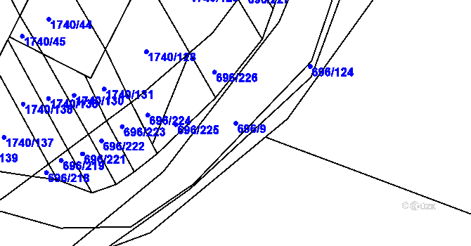Parcela st. 696/9 v KÚ Slušovice, Katastrální mapa