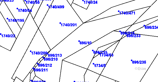 Parcela st. 696/10 v KÚ Slušovice, Katastrální mapa
