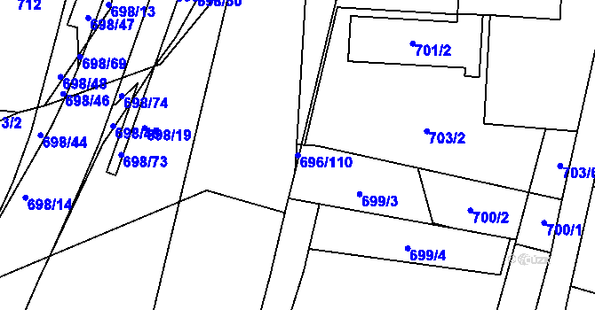 Parcela st. 696/110 v KÚ Slušovice, Katastrální mapa