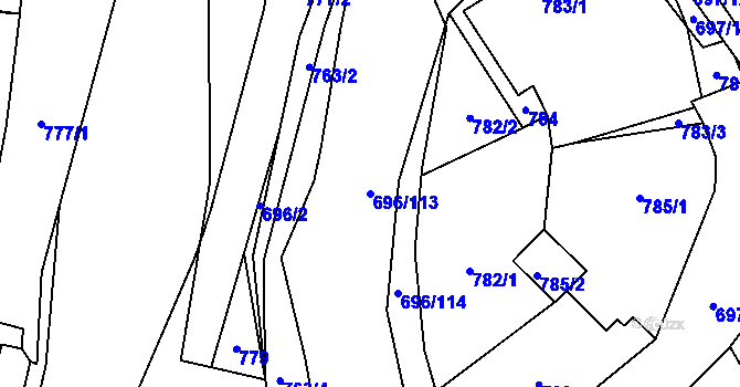 Parcela st. 696/113 v KÚ Slušovice, Katastrální mapa