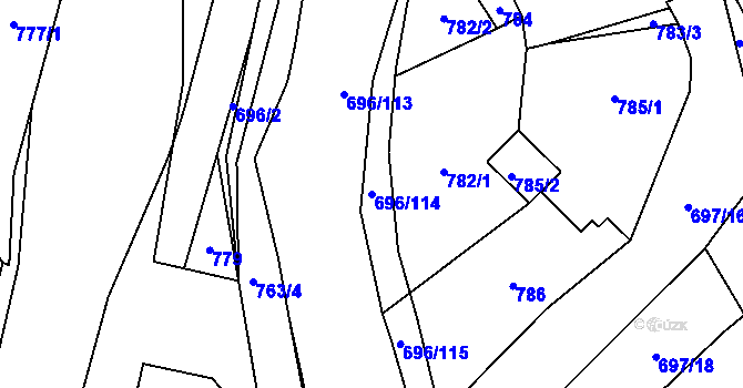 Parcela st. 696/114 v KÚ Slušovice, Katastrální mapa