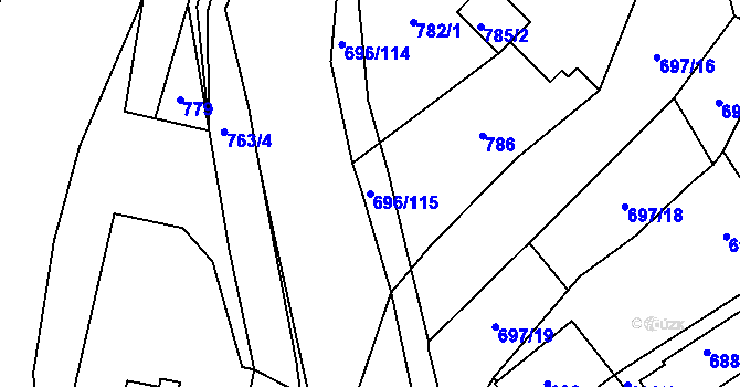 Parcela st. 696/115 v KÚ Slušovice, Katastrální mapa