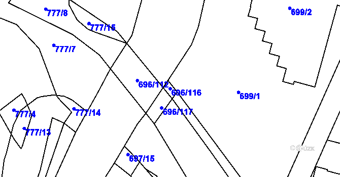 Parcela st. 696/116 v KÚ Slušovice, Katastrální mapa