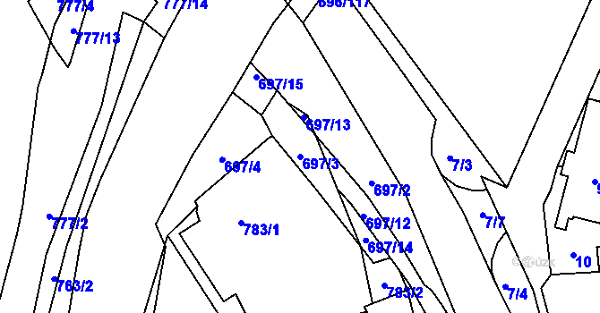Parcela st. 697/3 v KÚ Slušovice, Katastrální mapa
