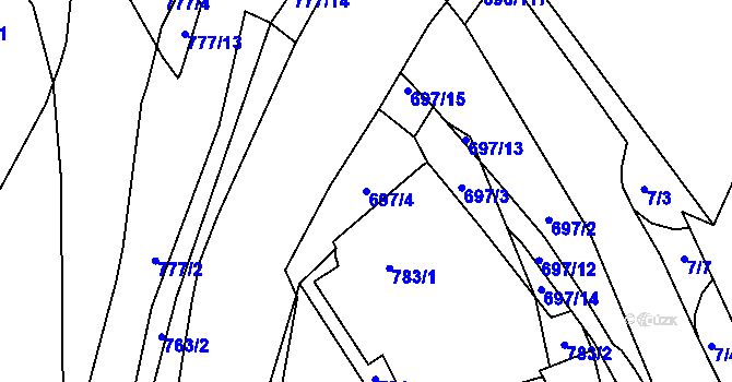 Parcela st. 697/4 v KÚ Slušovice, Katastrální mapa