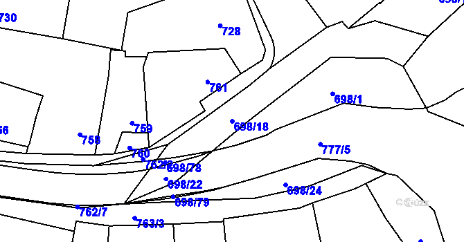 Parcela st. 698/18 v KÚ Slušovice, Katastrální mapa