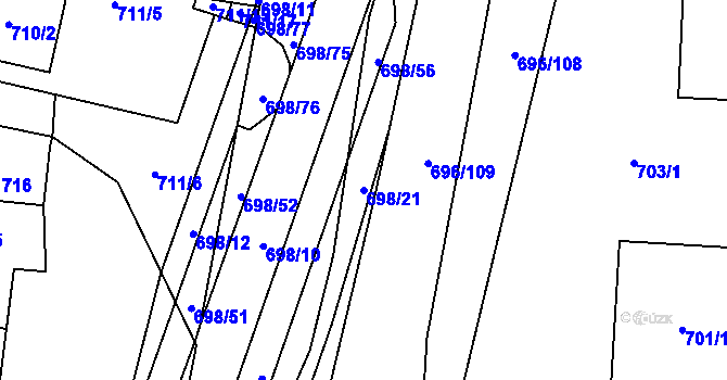 Parcela st. 698/21 v KÚ Slušovice, Katastrální mapa